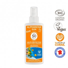 Βιολογικό Παιδικό Αντηλιακό Γαλάκτωμα Σε Σπρέι Υψηλής Προστασίας  SPF50+ Kids Sun Spray  Bio Cosmos Alphanova 125 ml