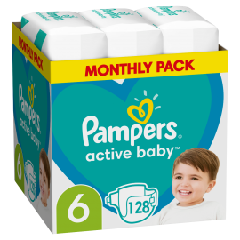 Πάνες  No.6 (13-18 kg) Μηνιαία Συσκευασία Active Baby Monthly Pack Pampers 128 τμχ