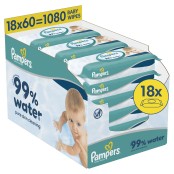 Pampers 99% Water Μωρομάντηλα 18 Συσκευασίες x 60 Μωρομάντηλα (1080 τε &hellip;