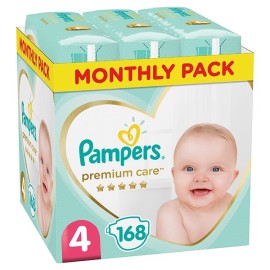 Βρεφικές Πάνες No.4  (9-14 kg) Μηνιαία Συσκευασία Premium Care  Monthly Pack Pampers 168 τμχ