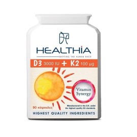Healthia Βιταμίνη D3 & K2 Vitamin D3 3000IU & K2 100MCG 90 caps
