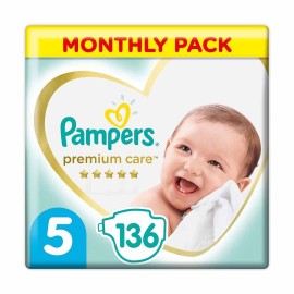 Βρεφικές Πάνες No.5  (11-18 kg) Μηνιαία Συσκευασία Premium Care  Monthly Pack Pampers 136 τμχ