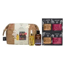 Apivita Promo Festive Essentials Έλαιο Προσώπου Ημέρας Ενδυνάμωσης & Ενυδάτωσης 15ml &  ΔΩΡΟ Αφρός Καθαρισμού για Πρόσωπο 75ml & ΔΩΡΟ Scrub Προσώπου 2X8ml & ΔΩΡΟ Μάσκα Προσώπου Ρόδι 2x8ml & Νεσεσέρ