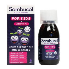 Παιδικό Σιρόπι Με Σαμπούκο για την Ενίσχυση του Ανοσοποιητικού Sambucol Black Elderberry For Kids + Vitamin C Olvos Science 120ml
