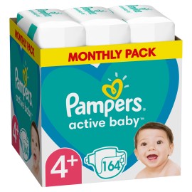 Πάνες  No.4+(10-15 kg) Μηνιαία Συσκευασία Active Baby Monthly Pack Pampers 164 τμχ