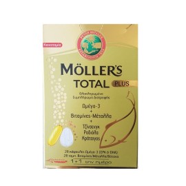 Ωμεγα 3 Βιταμίνες Μέταλλα Τζινσενγκ Ροδιόλα & Κράταιγος  Mollers Total Plus Tabs 28 + Caps 28 τμχ