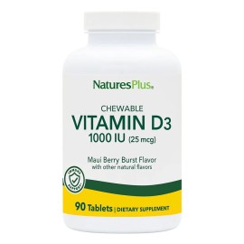 Natures Plus  Βιταμίνη D3 1000 ΙU Σε Μασώμενα Δισκία Adults Chewable Vitamin D3 1000 IU Natures Plus 90 tabs
