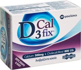Uni-Pharma D3 Fix Calcium Συμπλήρωμα Ασβεστίου και Βιταμίνης C 20 φακελίσκοι