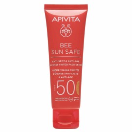 Αντηλιακή Κρέμα Προσώπου Κατά Των Πανάδων & Των Ρυτίδων με Χρώμα  SPF50 Anti-Spot & Anti-Age Defense Tinted Face Cream Bee Sun Safe Apivita 50 ml