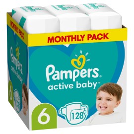 Πάνες  No.6 (13-18 kg) Μηνιαία Συσκευασία Active Baby Monthly Pack Pampers 128 τμχ