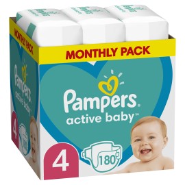 Πάνες  No.4 (9-14 kg) Μηνιαία Συσκευασία Active Baby Monthly Pack Pampers 180 τμχ