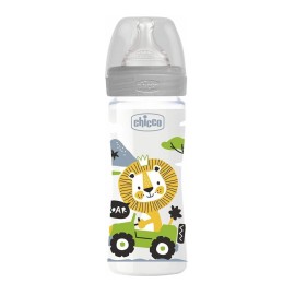 Chicco Well Being  Πλαστικό Μπιμπερό με Θηλή Σιλικόνης Μέτριας Ροής 2m+ Γκρί 250ml