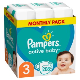 Πάνες  No.3 (6-10 kg) Μηνιαία Συσκευασία Active Baby Monthly Pack Pampers 208 τμχ