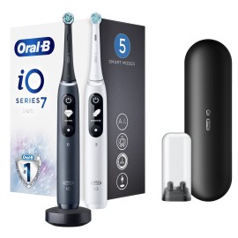 Oral-B iO Series 7 Duo Ηλεκτρική Οδοντόβουρτσα με Χρονομετρητή, Αισθητήρα Πίεσης και Θήκη Ταξιδίου White & Black 2 τεμάχια