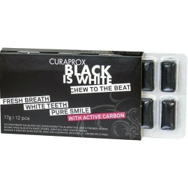 Curaden Curaprox Black is White 12 Τσίχλες με Ενεργό Άνθρακα Γεύση Λεμόνι - Μέντα 17gr