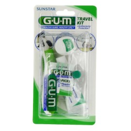 GUM Travel Kit 156 Σετ Ταξιδιου με Οδοντόβουρτσα Οδοντόκρεμα Οδοντικό Νήμα και Μεσοδόντια Βουρτσάκια Πράσινο Χρώμα