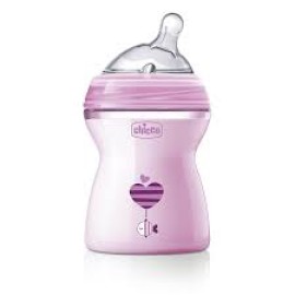 Chicco Πλαστικό Μπιμπερό Ροζ Μέτριας Ροής 2m+ Mε Θηλή Σιλικόνης 250 ml Natural Feeling 1 unit