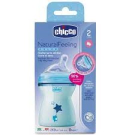Chicco Πλαστικό Μπιμπερό Σιέλ Μέτριας Ροής 2m+ Mε Θηλή Σιλικόνης 250 ml Natural Feeling  1 unit