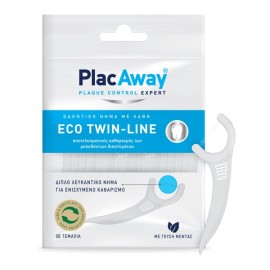 PlacAway Eco Twin-Line Διπλό Λευκαντικό Οδοντικό Νήμα με Λαβή  30τμχ