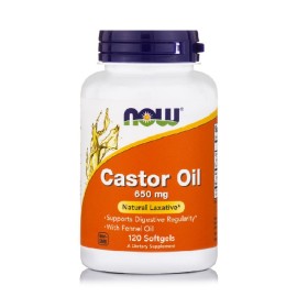 Συμπλήρωμα Διατροφής Με Καστορέλαιο για την Δυσκοιλιότητα Castor Oil 650mg with Fennel Oil Now 120 softgels