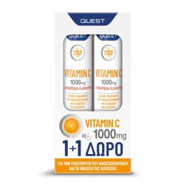 Quest Promo 1+1 Δώρο Vitamin C 1000mg Αναβράζουσα Βιταμίνη C με Ρουτίνη & Rose Hip 40 eff.tabs