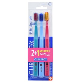 Curaden Curaprox CS 5460 Family Pack Ultra Soft Πολύ Μαλακή Οδοντόβουρτσα Πετρόλ / Μπλε / Ροζ