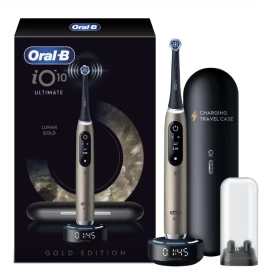 Oral-B iO Series 10 Lunar Gold Ηλεκτρική Οδοντόβουρτσα που Περιλαμβάνει 1 Κεφαλή Ultimate Clean, Μαγνητικό Φορτιστή Ταχείας Φόρτισης με iO Sense Cleaning Coach, Θήκη Φόρτισης Ταξιδιού & 1 Βάση Κεφαλής Οδοντόβουρτσας